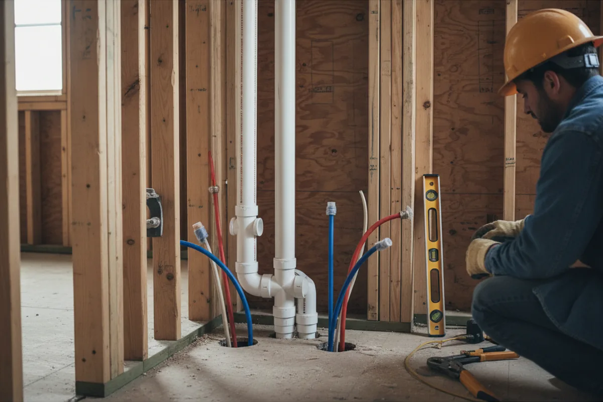 Drain and supply rough-in during Drain Cleaning in Boxford